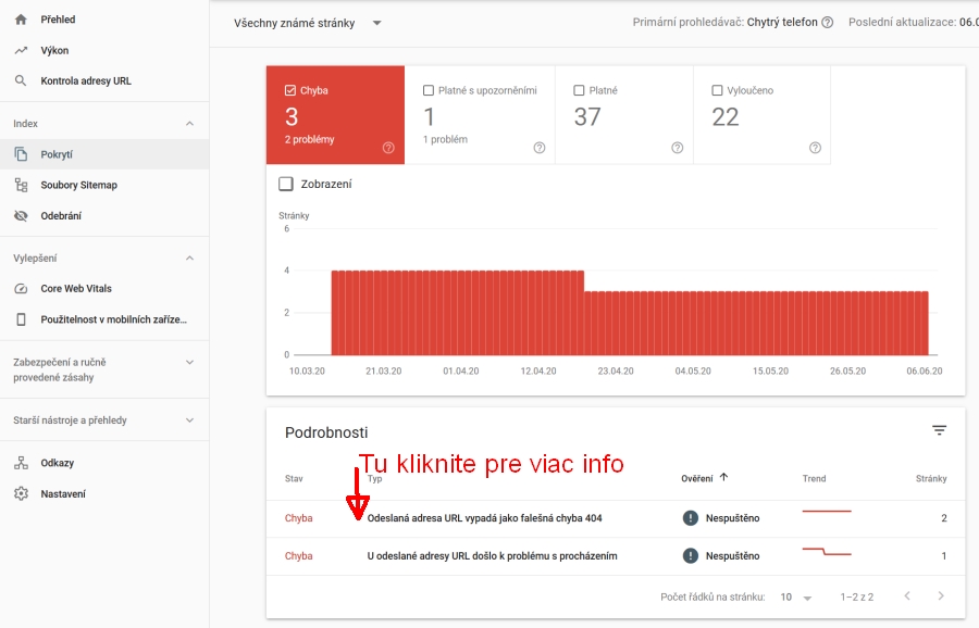 Oprava chyby 404 v Google search console