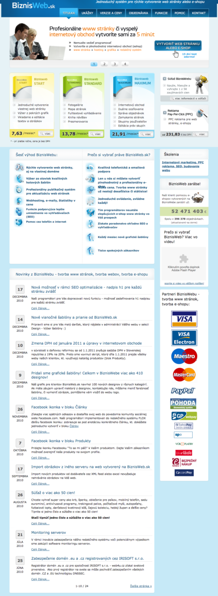 BiznisWeb webdizajn z roku 2008