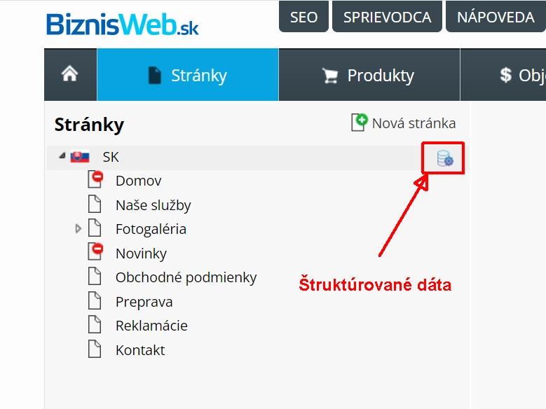 Ukážka, kde vkladať štruktúrované dáta v BiznisWeb.sk